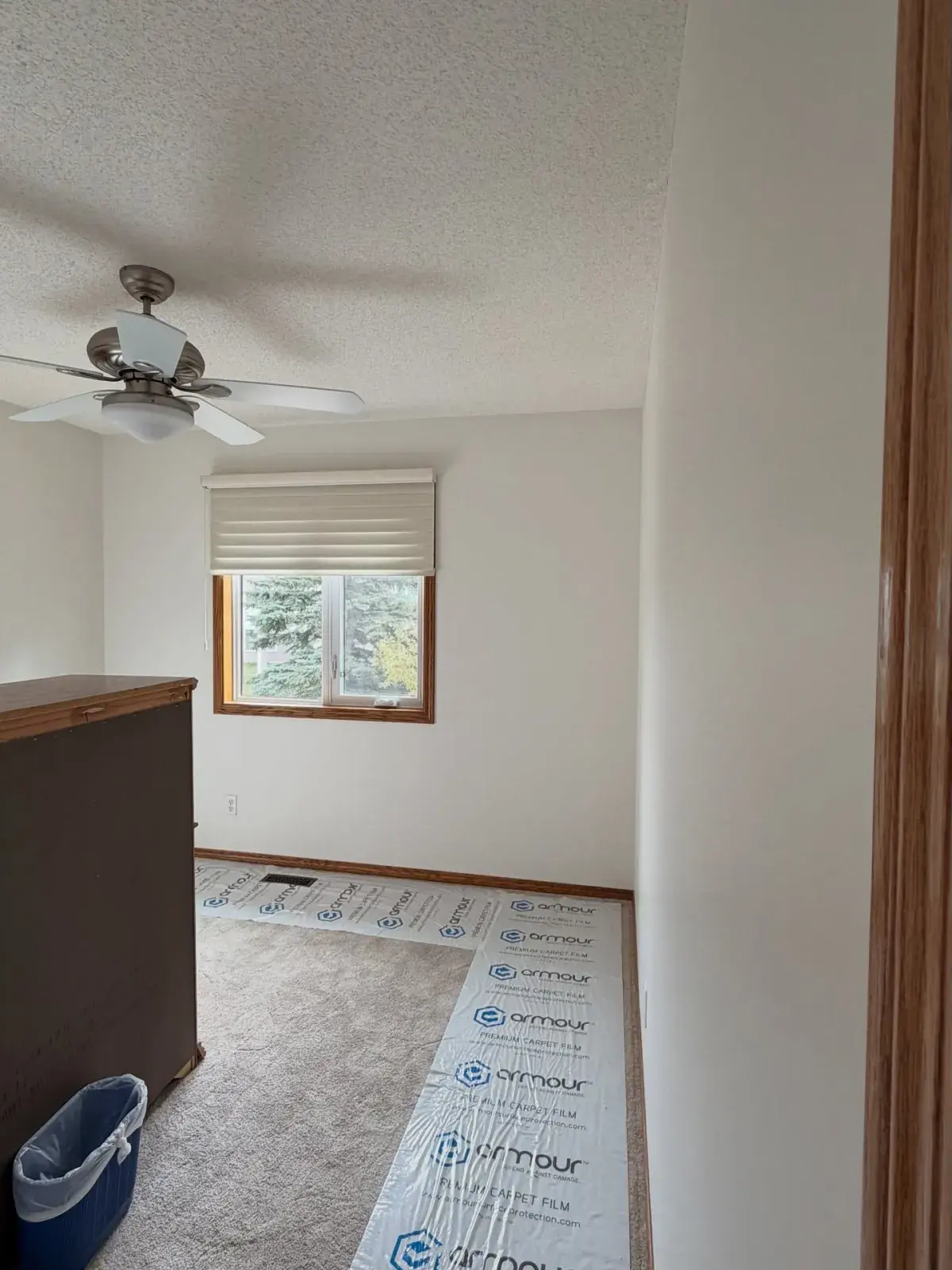 A Chamos Painting prep setup in a Calgary home using dust-controlled sanding equipment